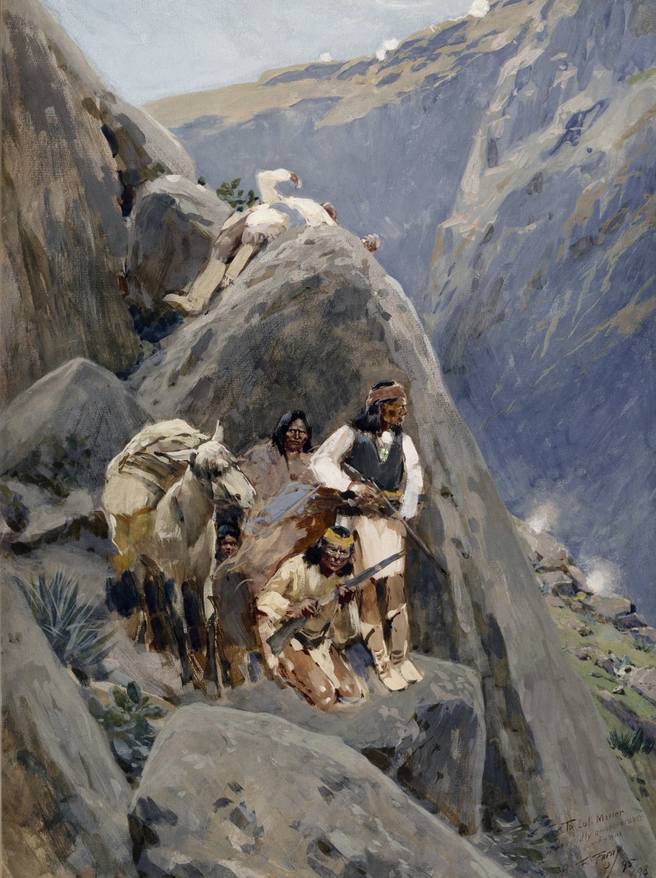 Indianie Apaczów w górach, 1895-98 autorstwa Henry Francois Farny