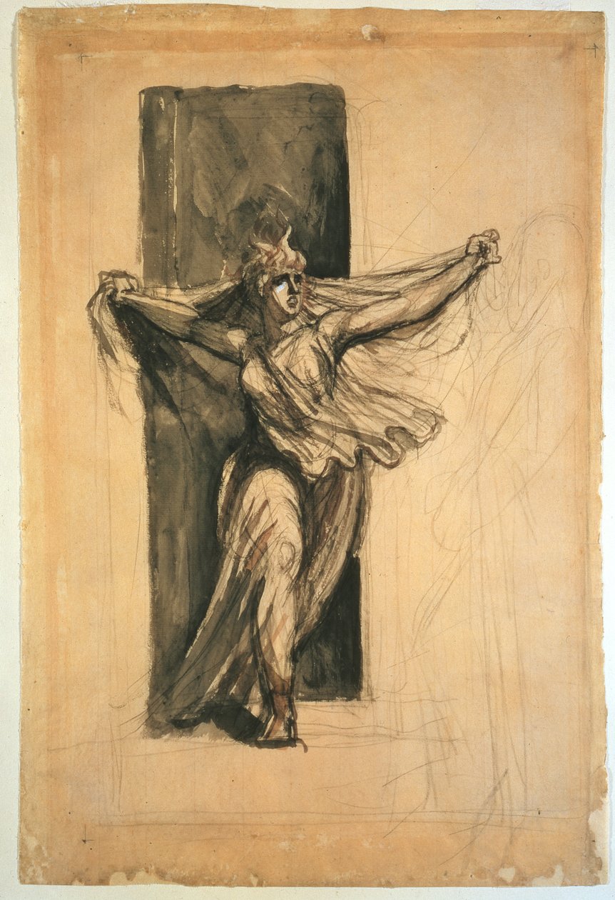 Kasandra Raving, XVIII w. (ołówek, kreda i wash na papierze) autorstwa Johann Heinrich Füssli