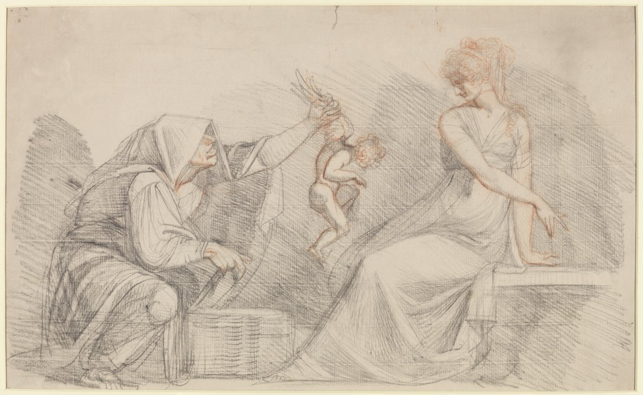 Sprzedaż Kupidynów, ok. 1776 (kreda czerwona i czarna z grafitem na papierze) autorstwa Johann Heinrich Füssli