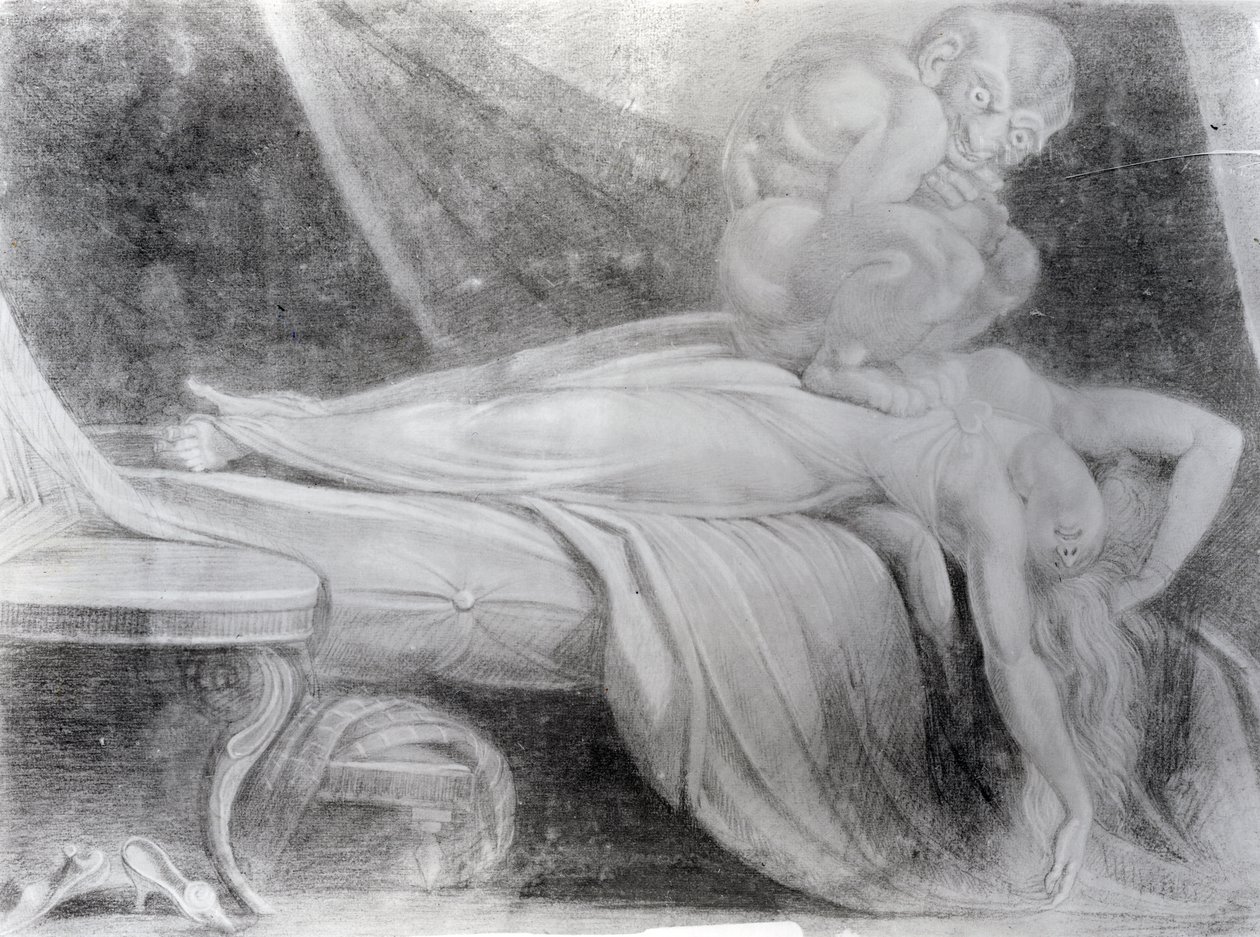 Koszmar, 1781 (kreda na papierze) autorstwa Johann Heinrich Füssli