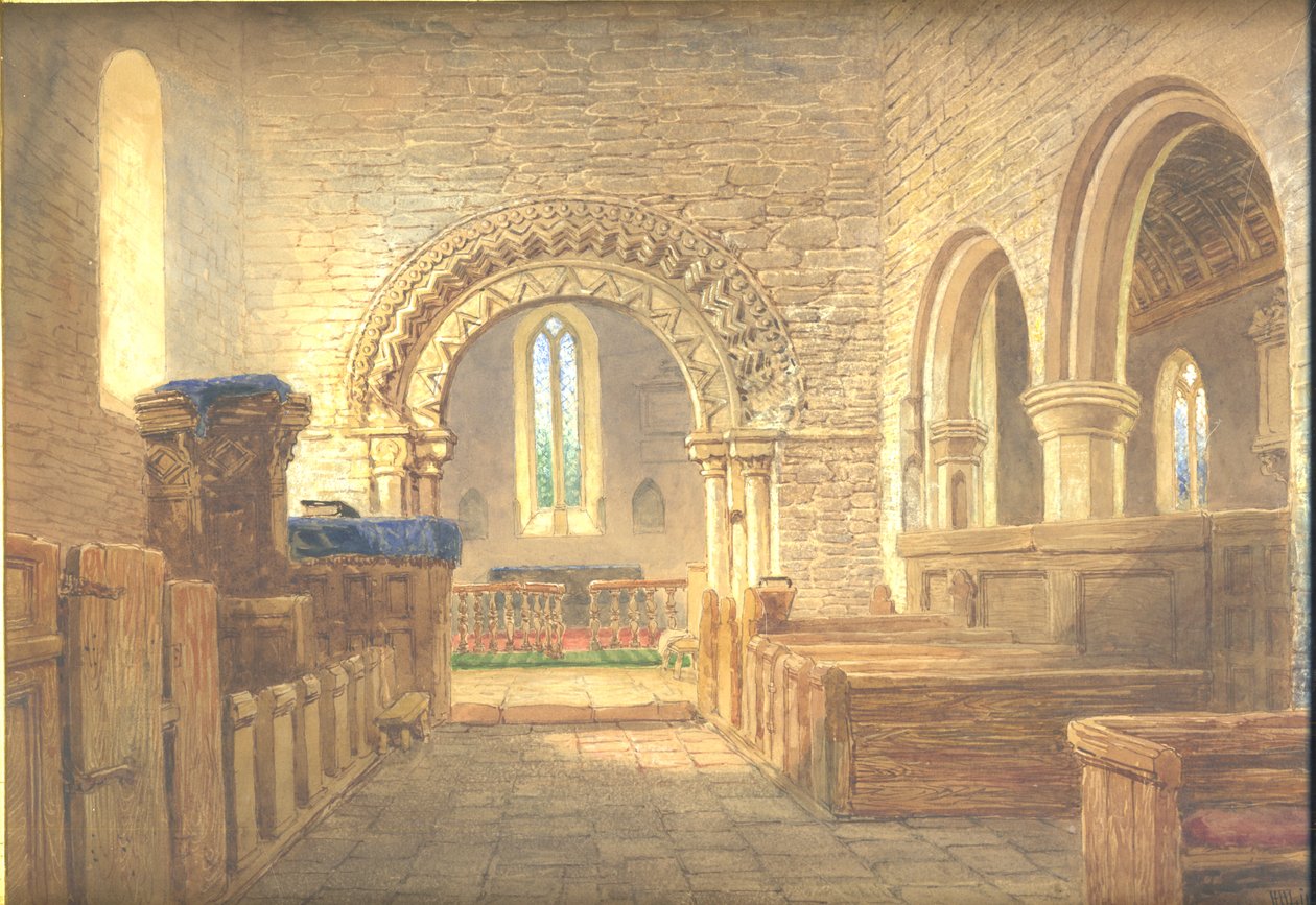 Wewnątrz nawy kościoła św. Marcina, Holt, Worcestershire, patrząc na wschód do prezbiterium. autorstwa Henry Harris Lines