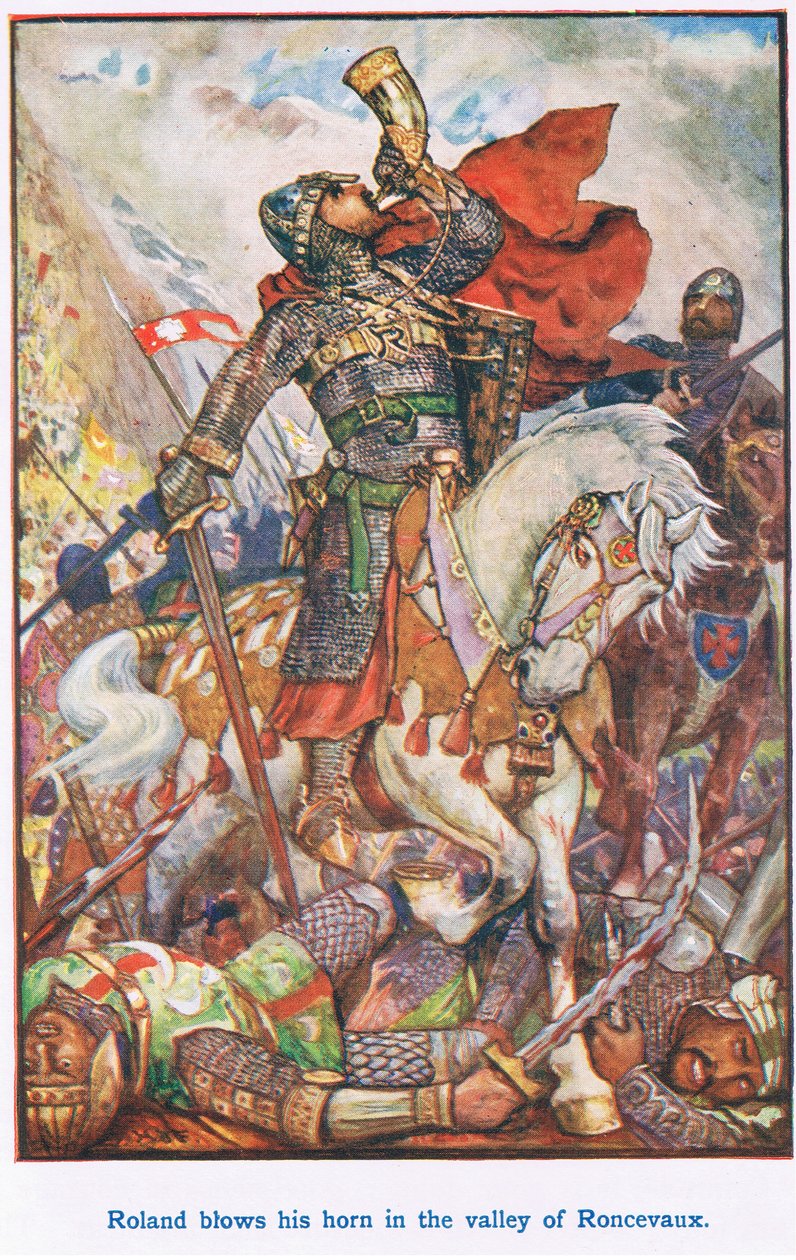 Roland gra w róg w dolinie Roncevaux autorstwa Henry Justice Ford