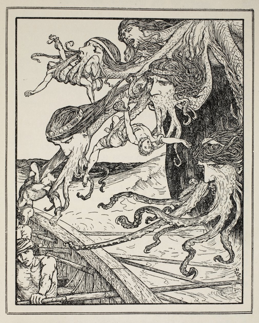 Przygoda ze Scyllą, z „Opowieści o morzach greckich” Andrew Langa, 1926 (tusz na papierze) autorstwa Henry Justice Ford