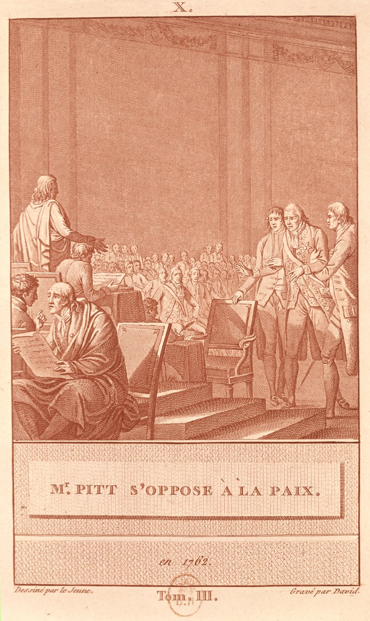 William Pitt Starszy (1708-1778) sprzeciwiający się pokojowi z 1762 r., ryty David autorstwa Henry Le Jeune