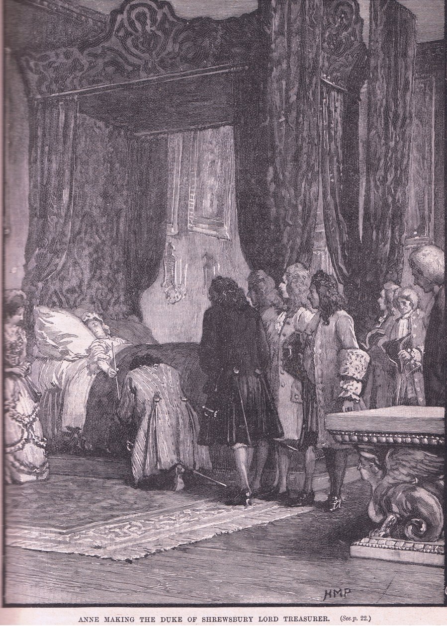 Anne ustanawiająca księcia Shrewsbury Lorda Skarbnika AD 1714 autorstwa Henry Marriott Paget