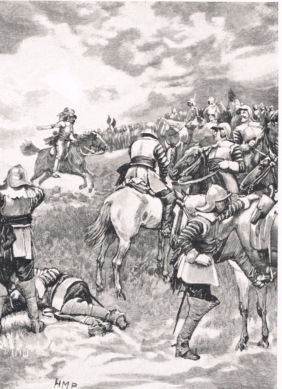 Karol I w bitwie pod Naseby, 14 czerwca 1645, ilustracja z „British Battles on Land and Sea”, wydanej przez Cassell, Londyn, ok. 1910 autorstwa Henry Marriott Paget