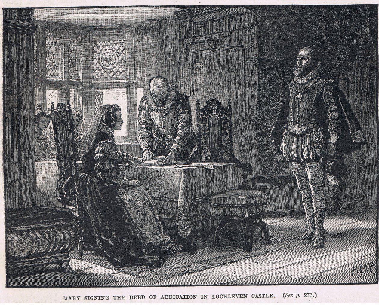 Maryja podpisująca akt abdykacji w zamku Lochleven 1568 autorstwa Henry Marriott Paget
