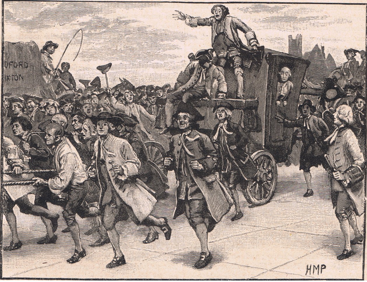 Tłum uwalniający pana Wilkesa w drodze do więzienia AD 1768 autorstwa Henry Marriott Paget
