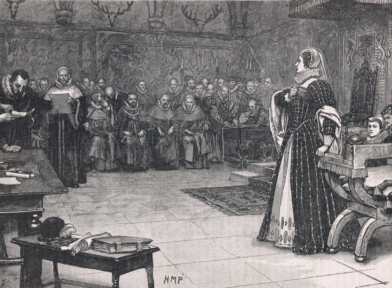 Proces Maryi Królowej Szkotów w zamku Fotheringay 1586 autorstwa Henry Marriott Paget