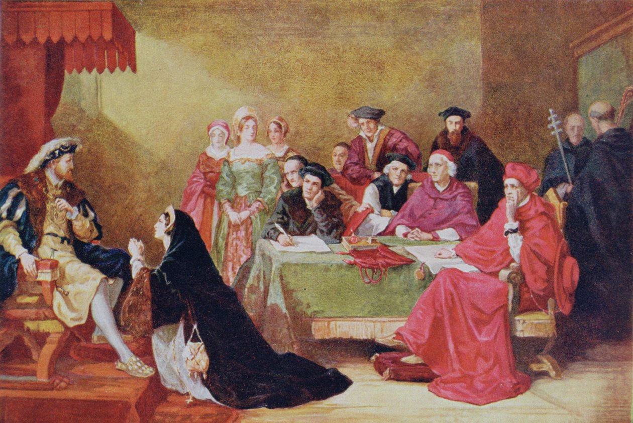 Proces Katarzyny Aragońskiej (1485-1536) ilustracja z książki „Hutchinson