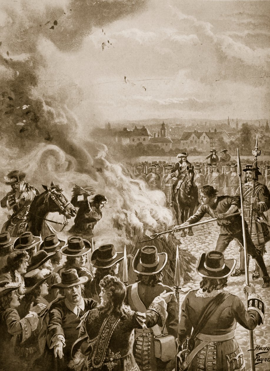 Spalenie broszury Blounta przez kata, 1693, ilustracja z „Hutchinson