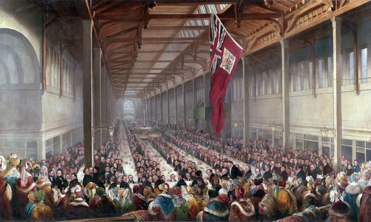 Bankiet wydany z okazji otwarcia Grainger Market, Newcastle upon Tyne, ok. 1835 r. autorstwa Henry Perlee Parker