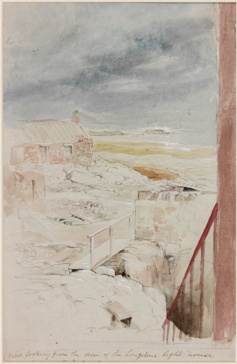 Widok z latarni Longstone, 1838 (bc, ołówek i wc na papierze) autorstwa Henry Perlee Parker