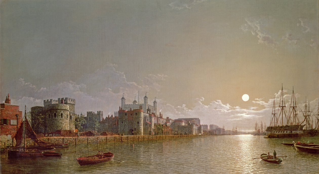 Tamiza przy świetle księżyca z Bramą Zdrajców i Tower of London autorstwa Henry Pether