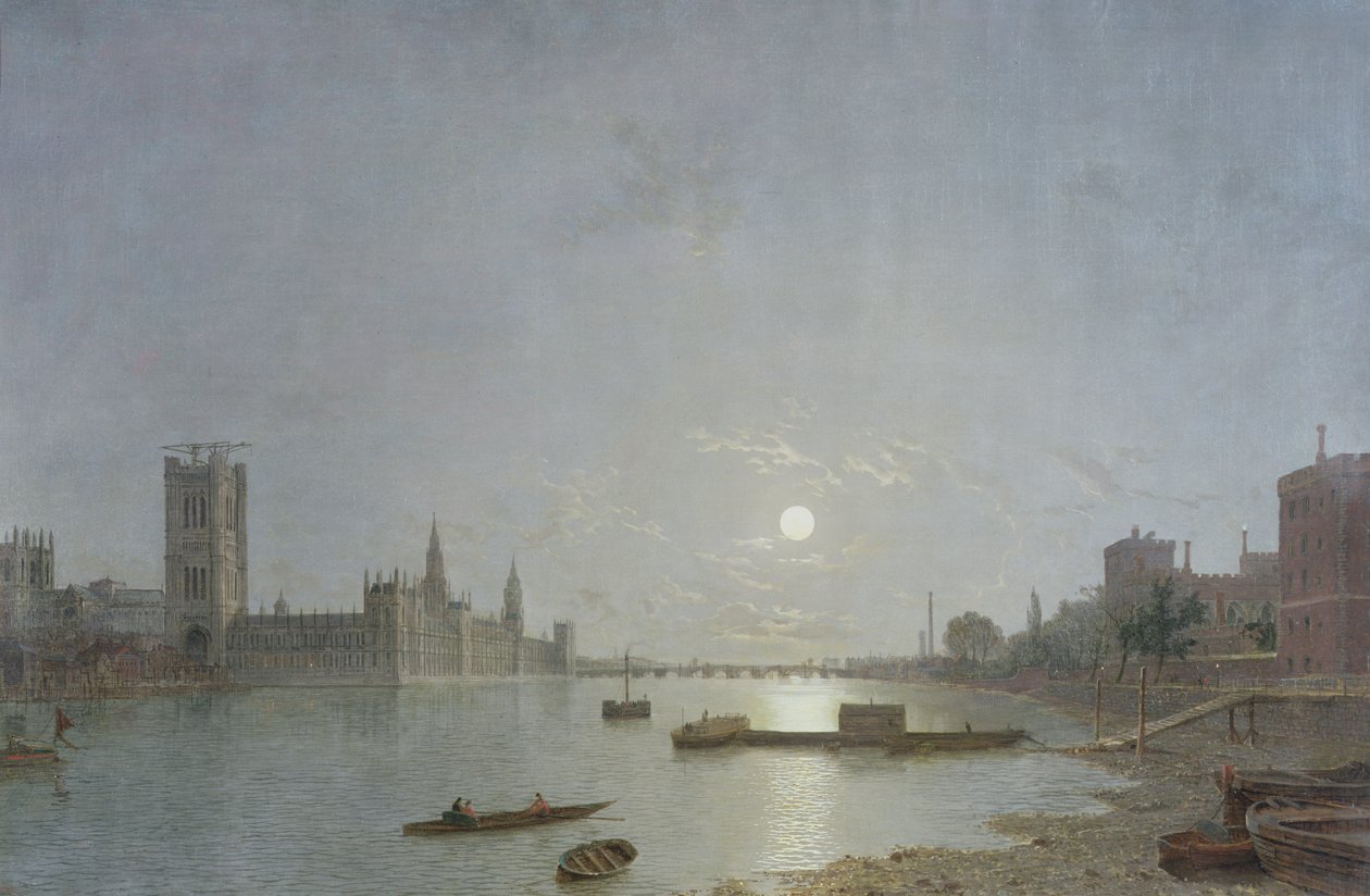 Westminster w świetle księżyca, ok. 1850 r. autorstwa Henry Pether