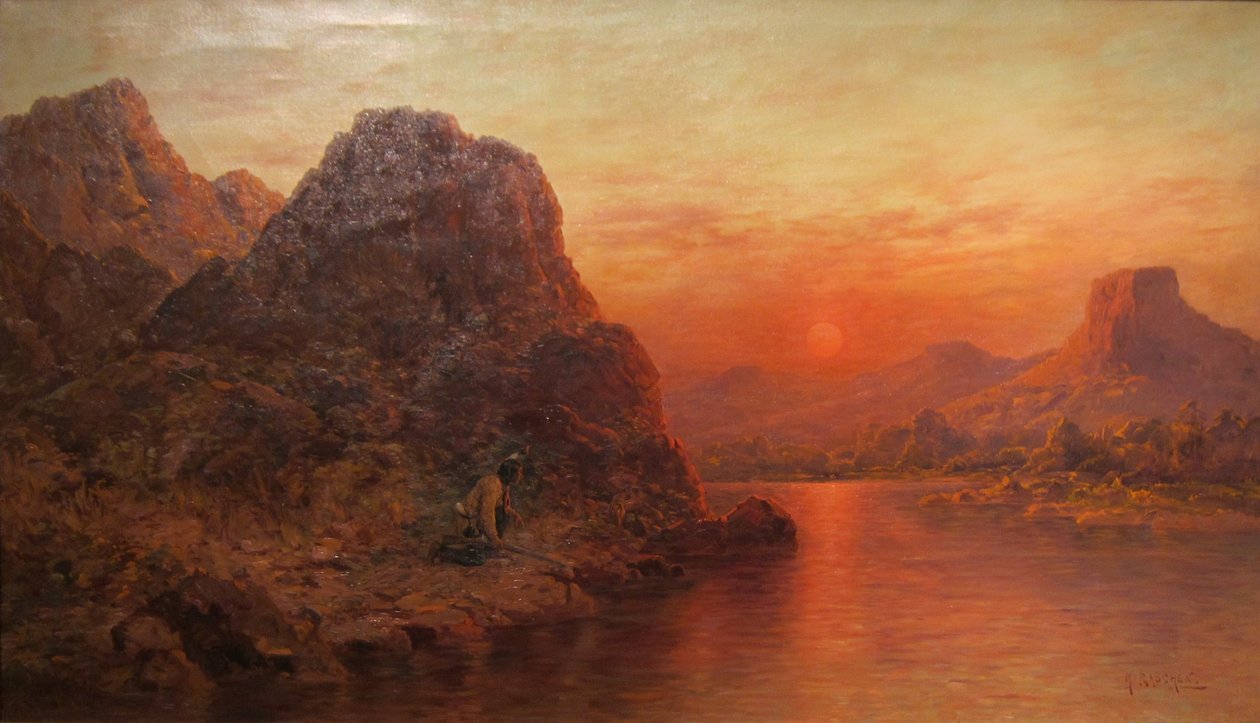 Indian Hunter o zachodzie słońca autorstwa Henry Raschen