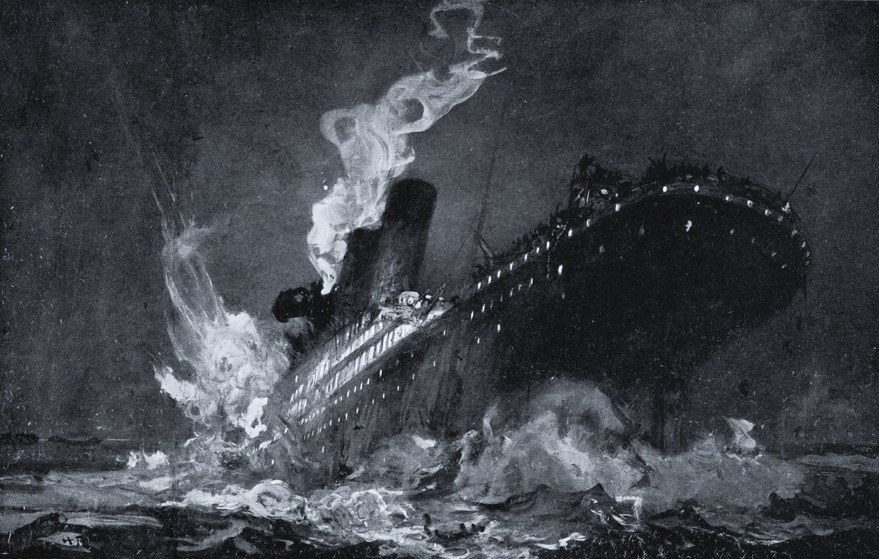 RMS Titanic z White Star Line zatonął po uderzeniu w górę lodową na Północnym Atlantyku autorstwa Henry Reuterdahl