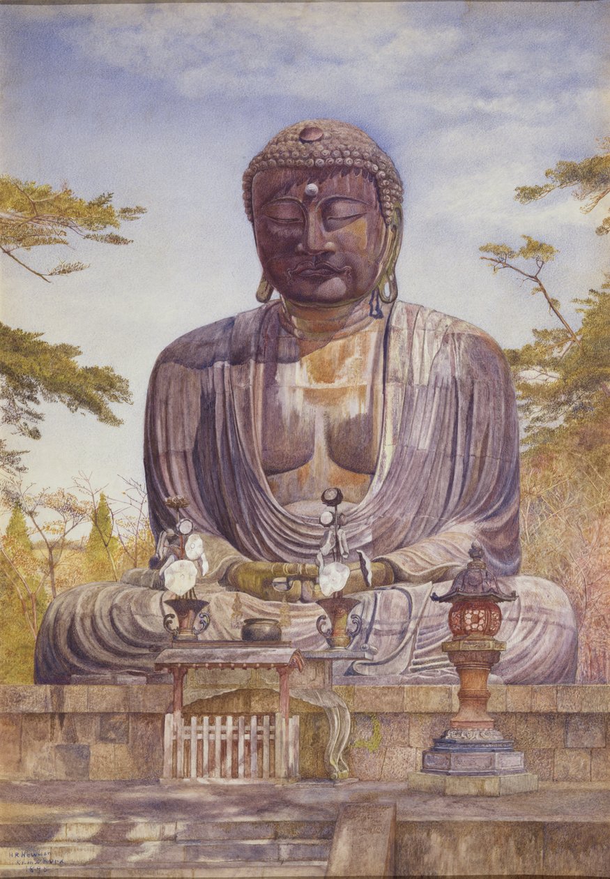 Daibutsu, Wielka Brązowa Statua Buddy w Kamakura, Japonia (wc na papierze) autorstwa Henry Roderick Newman