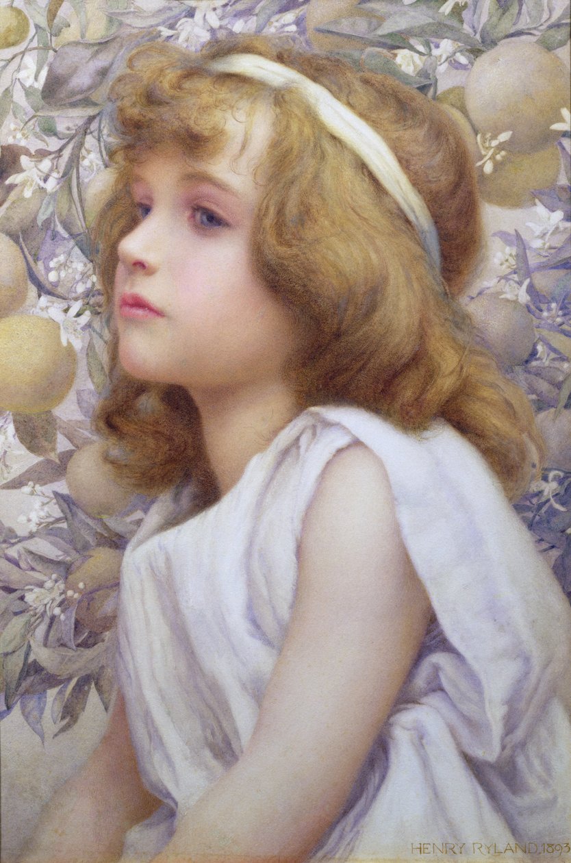 Dziewczyna z kwiatem jabłoni, 1893 autorstwa Henry Ryland