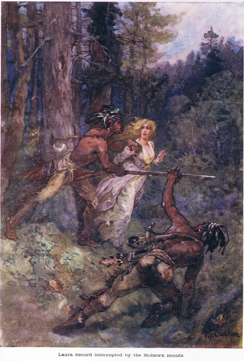 Laura Secord przechwycona przez zwiadowców Mohawk, c.1920 autorstwa Henry Sandham