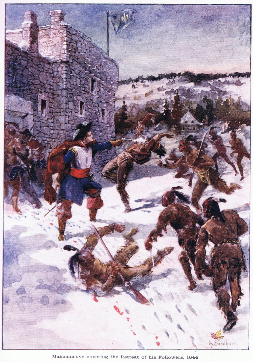 Maisonneuve obejmujący odwrót swoich zwolenników 1644, ok. 1920 autorstwa Henry Sandham