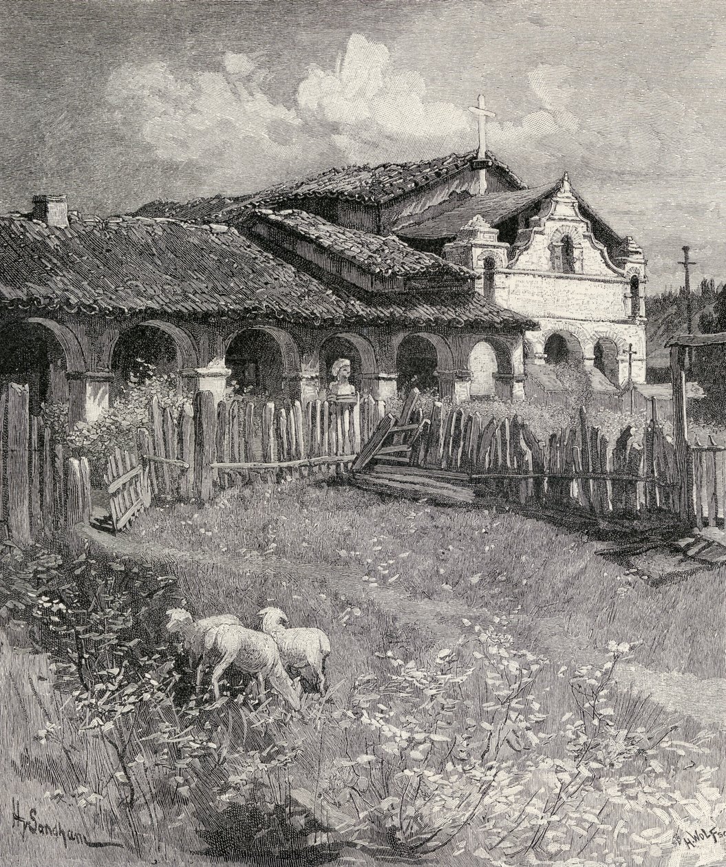 Misja San Antonio de Padua, Jolon, Kalifornia, z „The Century Illustrated Monthly Magazine”, od maja do października 1883 r. autorstwa Henry Sandham