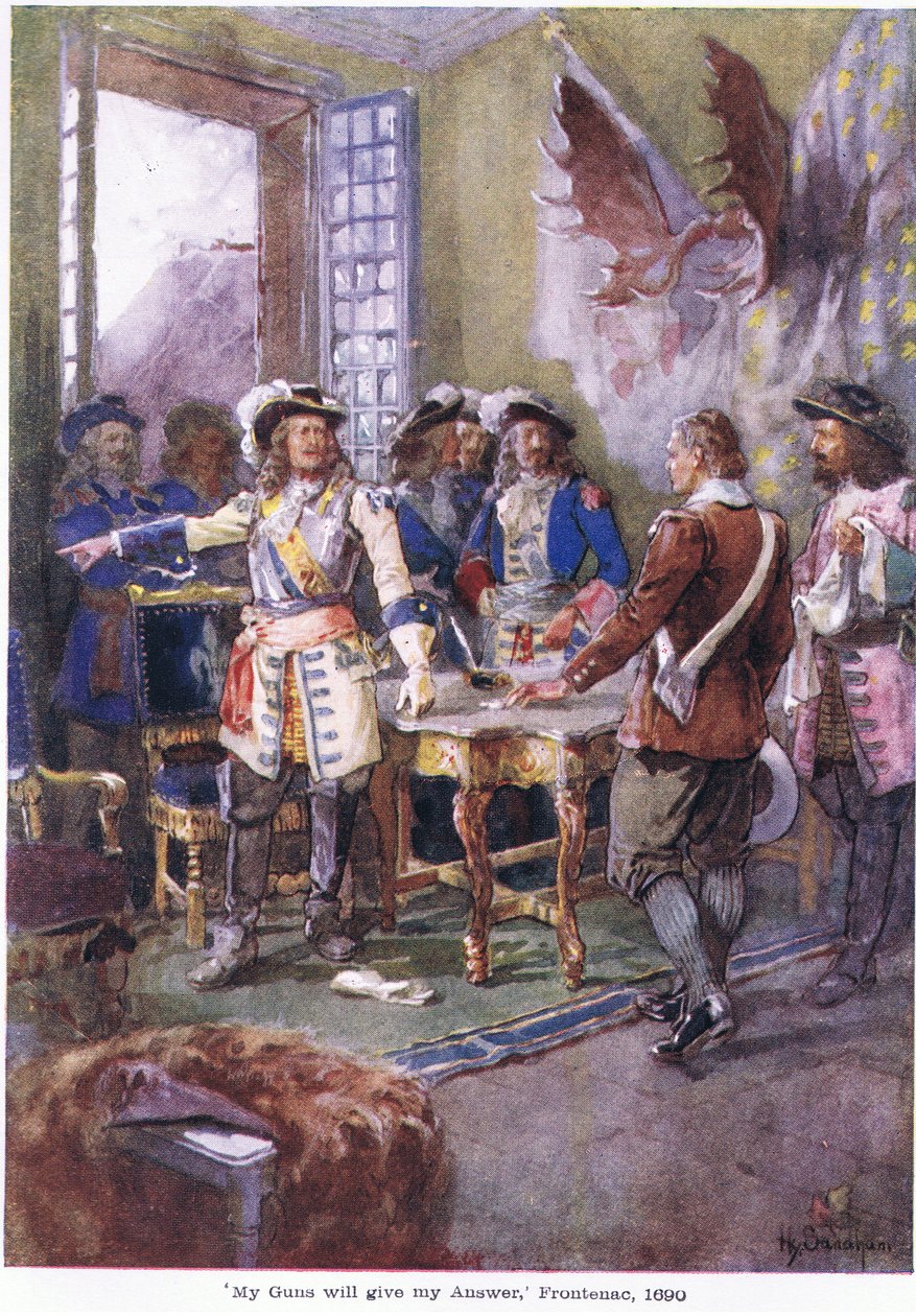 Moja broń da mi odpowiedź Frontenac, 1690, ok. 1920 autorstwa Henry Sandham