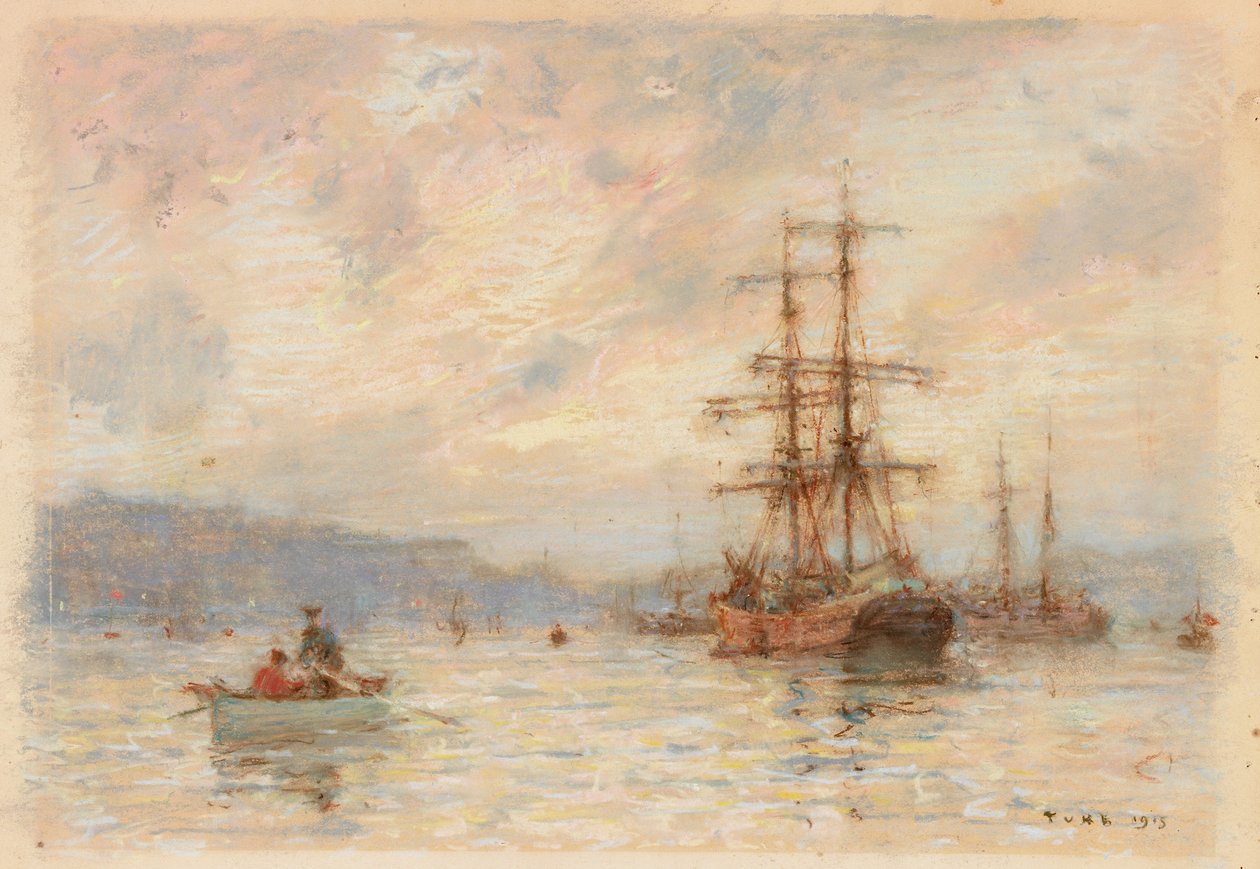 Zachód słońca (pastel na papierze) autorstwa Henry Scott Tuke
