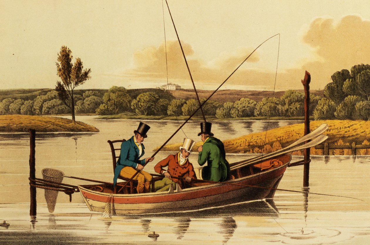 Fishing in a Punt, akwatinta I. Clark, pub. by Thomas McLean, 1820 (aqautint) autorstwa Henry Thomas Alken