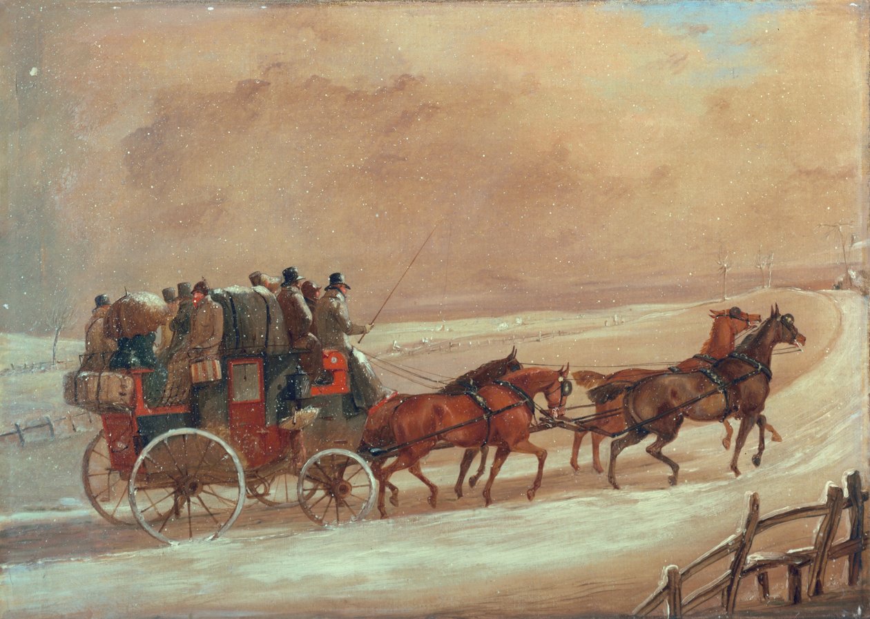 Manchester – londyński trener zimą, około XIX wieku autorstwa Henry Thomas Alken