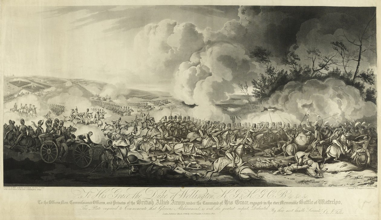 Bitwa pod Waterloo, 1815, 1816 (akwatinta) autorstwa Henry Thomas Alken