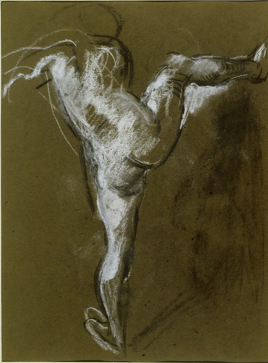 Naga dziewczyna z podniesioną prawą nogą (kreda na papierze) autorstwa Henry Tonks