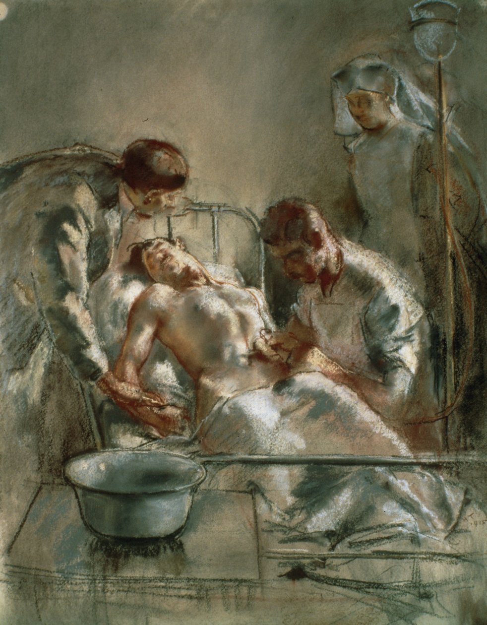 Saline Infusion- Incydent w Szpitalu Brytyjskiego Czerwonego Krzyża, Arc-en-Barrois, 1915 autorstwa Henry Tonks