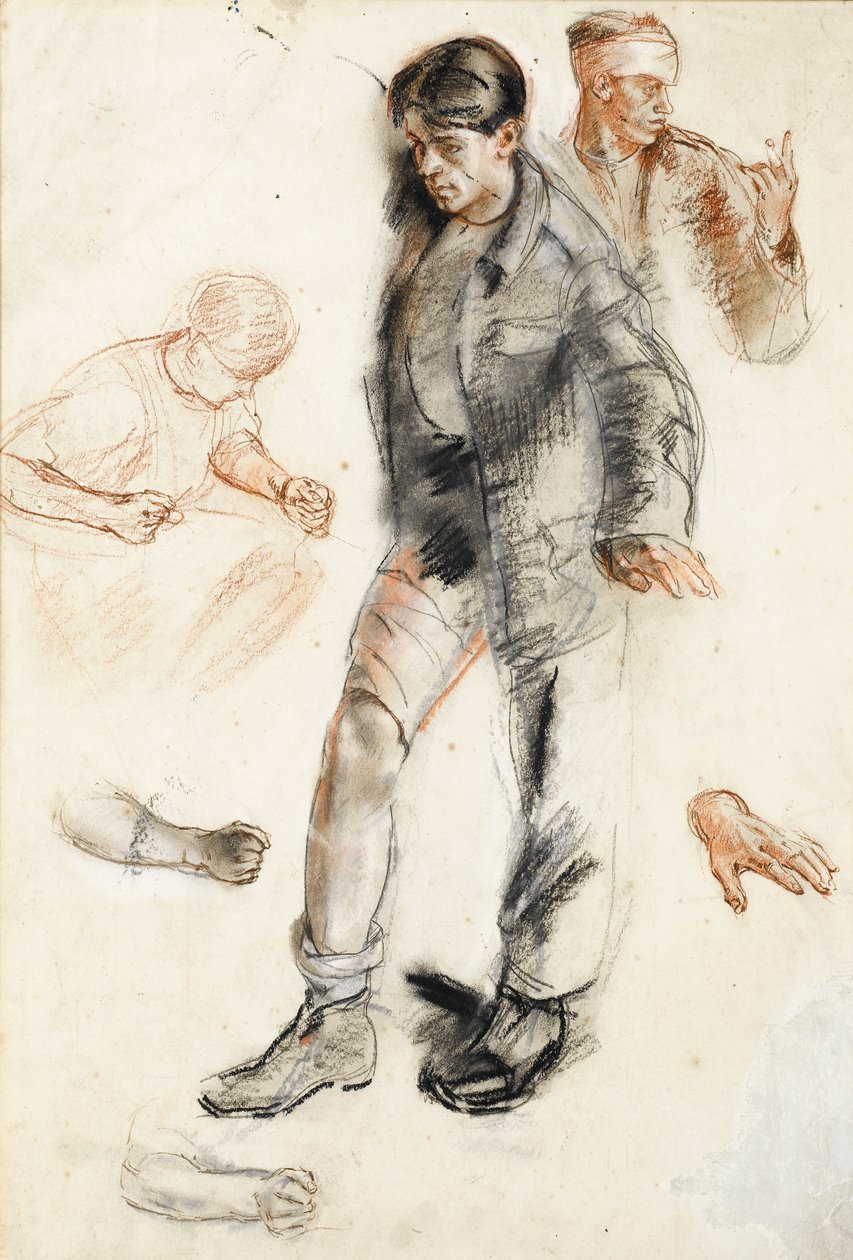 Studium dla Advanced Dressing Station we Francji, 1918 (pióro i atrament z czarnymi i czerwonymi kredami na papierze) autorstwa Henry Tonks