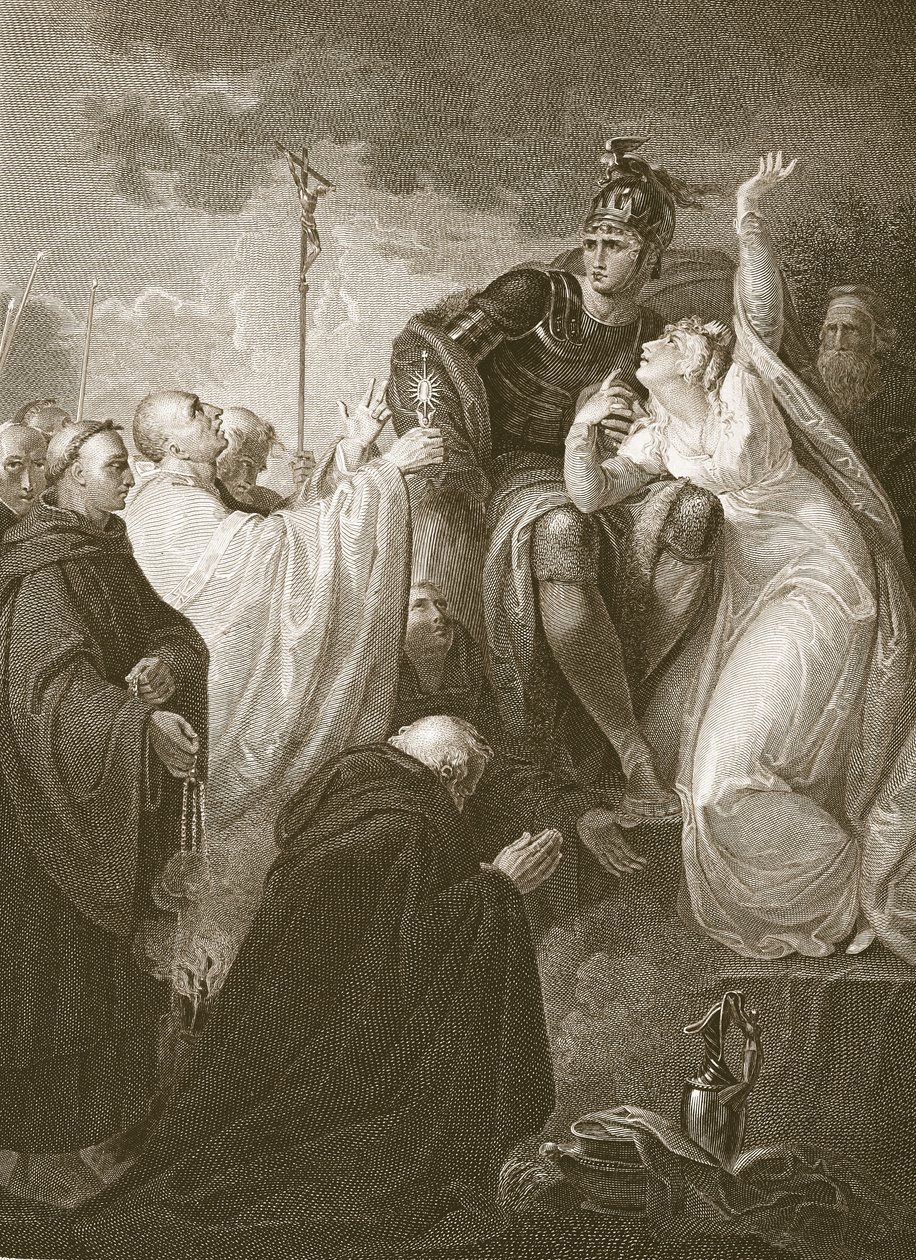 Św. Augustyn przed Ethelbertem, rycina A. Smith, ilustracja z „Historii Anglii” Davida Hume