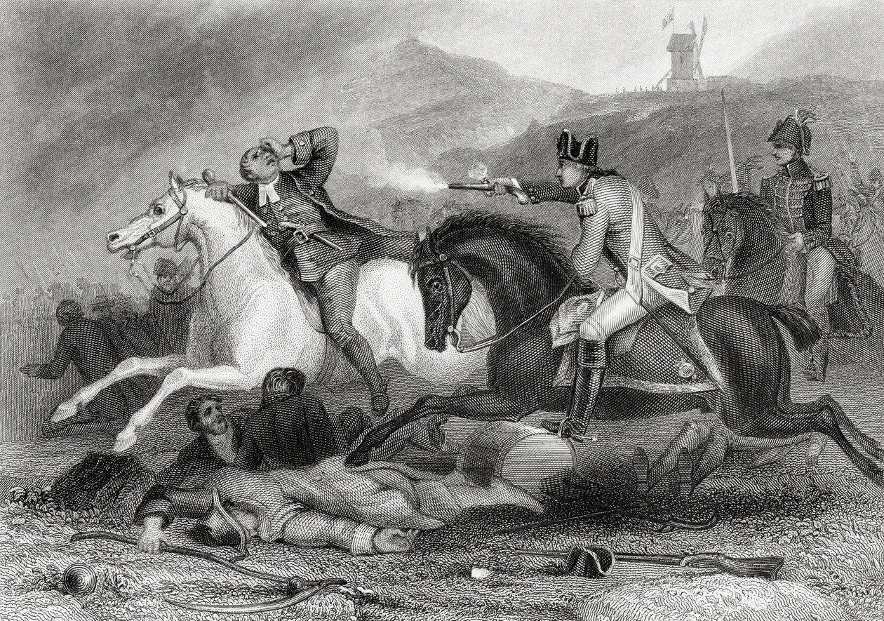 Przywódca rebeliantów, ojciec Clinch, zastrzelony w bitwie pod Vinegar Hill, Enniscorthy, hrabstwo Wexford, Irlandia w 1798 r., z „Historii Irlandii” Thomasa Wrighta, opublikowanej ok. 1854 r. autorstwa Henry Warren