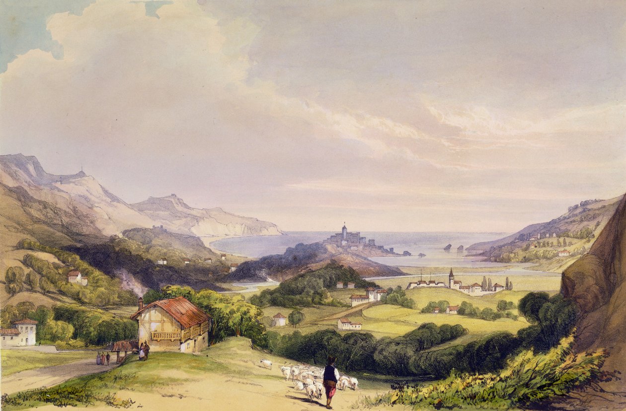 Carlist Fort El Parque z Fuentarabią i ujściem Bidassoa, 1838 autorstwa Henry Wilkinson