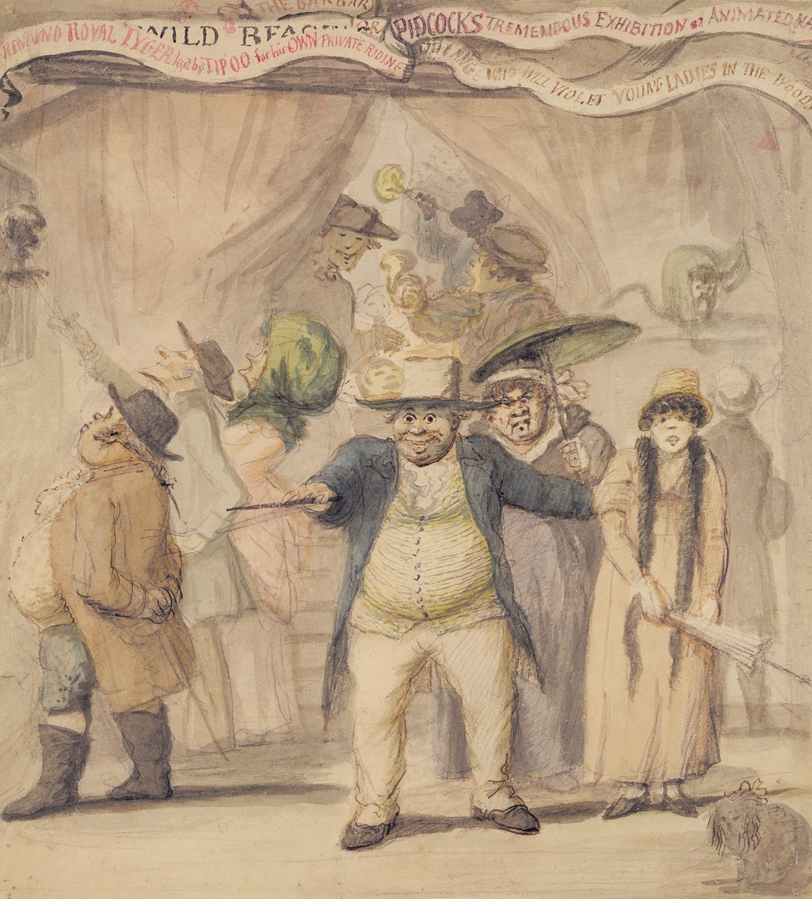 Wejście do namiotu wystawowego Pidcocka na targach (pióro i toaleta na papierze) autorstwa Henry William Bunbury