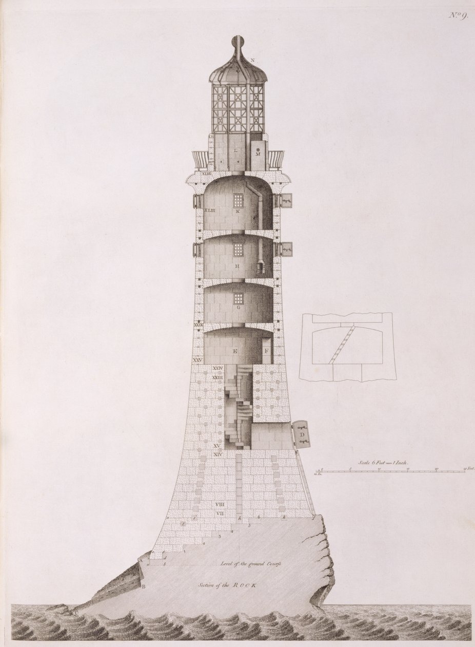 Latarnia Eddystone grawerowana przez Edwarda Rookera (ok. 1712-74), 1763 autorstwa Henry Winstanley