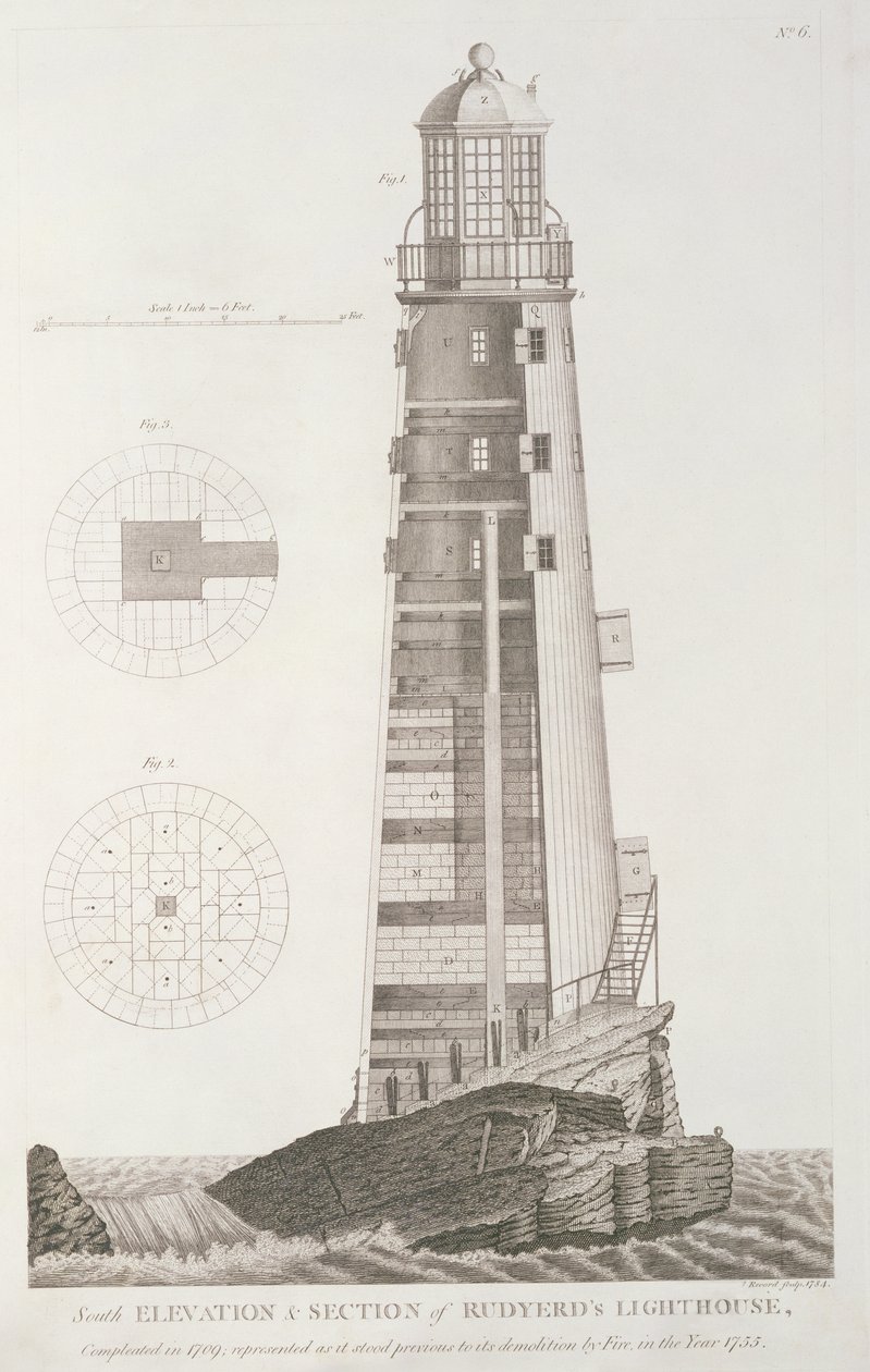 Latarnia Eddystone grawerowana przez Johna Recorda (fl.1768-80), 1784 autorstwa Henry Winstanley