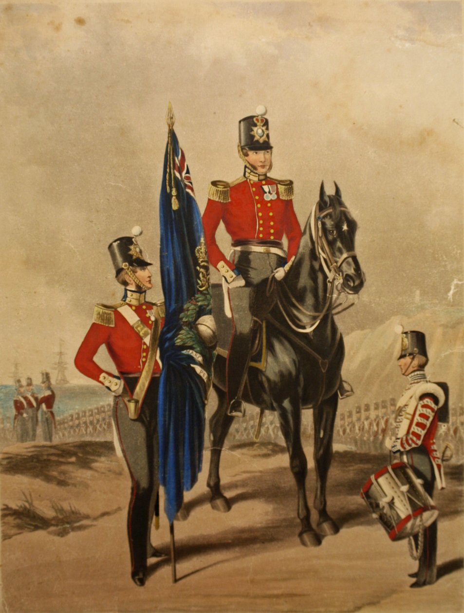 Królewska piechota morska z oficerem polowym i podporucznikiem, 1850 r. autorstwa Henry de Daubrava
