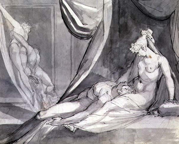 Ciało Sarpedona sprowadzone do domu przez Śmierć i Sen („Iliada”, księga XVII, 682) autorstwa Johann Heinrich Füssli