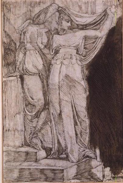 Dwie postacie kobiece stojące na schodach, Rzym, maj 1787 autorstwa Johann Heinrich Füssli