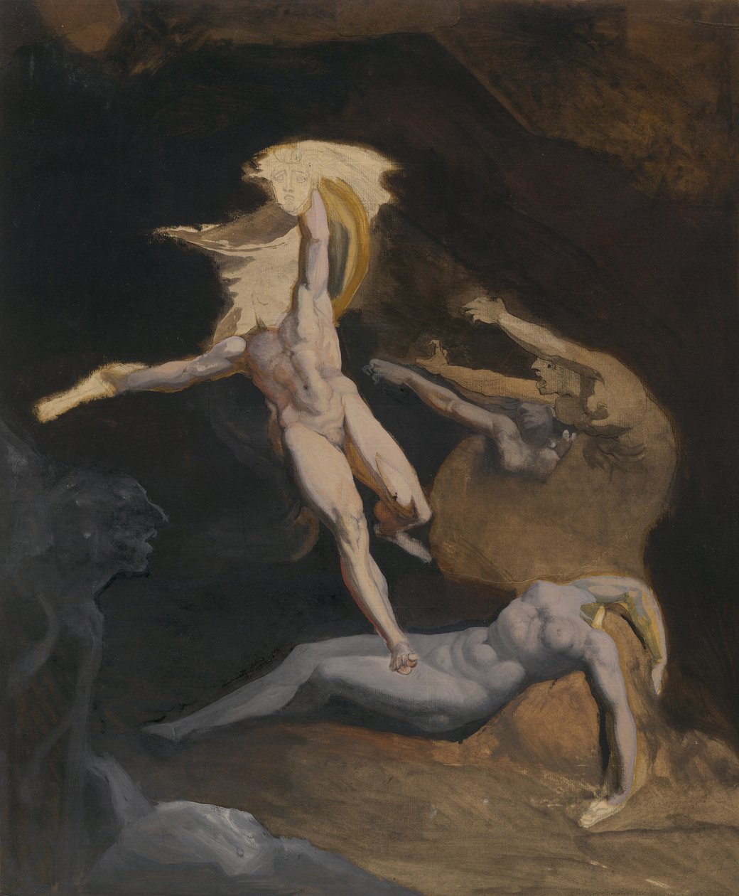 Perseus Slaying the Medusa (olej i pranie olejne, na graficie z akcentami pióra i czarnego tuszu, na jasnobrązowym papierze, ułożonym na białawym japońskim papierze) autorstwa Henry (1741 1825) (attr.to) Fuseli