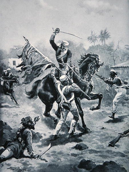 Porucznik Roberts wygrywa swój VC, 2 stycznia 1858, ilustracja z „Historii narodu” (litografia) autorstwa Henry Payne