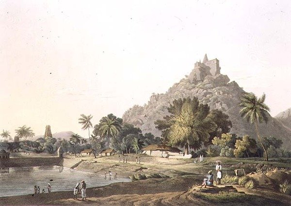Pagody w Trinchicunum, tablica XI, sztychowana przez Daniela Havella (1785-1826) 1809 (rycina) autorstwa Henry (after) Salt