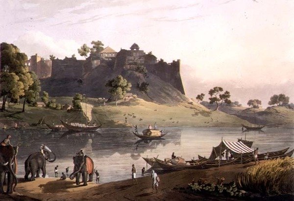 Ruiny fortu w Juanpore nad rzeką Goomtee, płyta V, ryt Daniel Havell (1785-1826) 1809 (rycina) autorstwa Henry (after) Salt