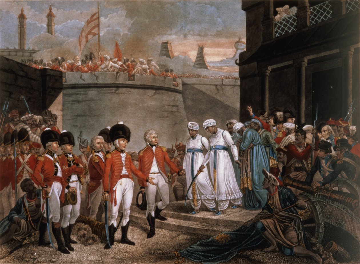 Kapitulacja dwóch synów Tippoo Sahiba (1749-99) jako zakładników w ramach odszkodowań za wojnę z Wielką Brytanią autorstwa Henry (after) Singleton