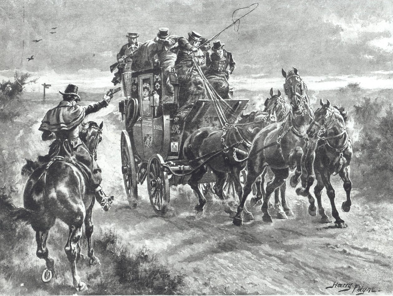 „Stand and Deliver”, rozbójnik trzyma dyliżans na początku XIX wieku (lit) autorstwa Henry A. Payne