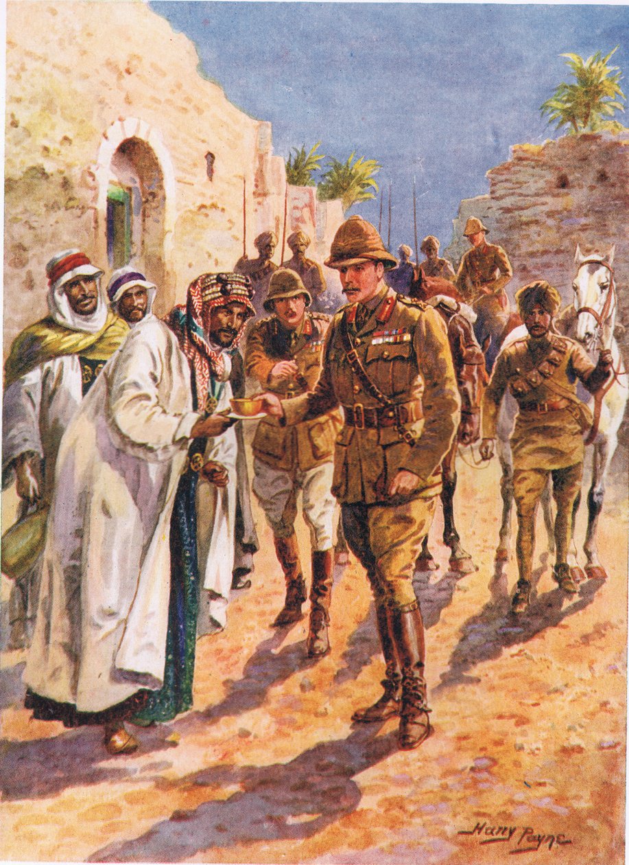 Gościnność arabskich szejków dla generała Maude, ilustracja z Brave Deeds Brave Men, C. Sheridan Jones, wyd. 1922 autorstwa Henry A. 1868 1940 Payne